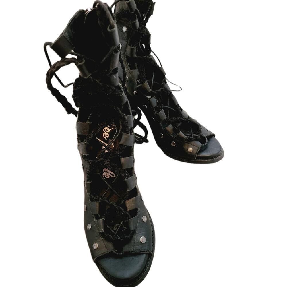 FREE PEOPLE LACE UP BLACK HEELS SIZE 37(6)